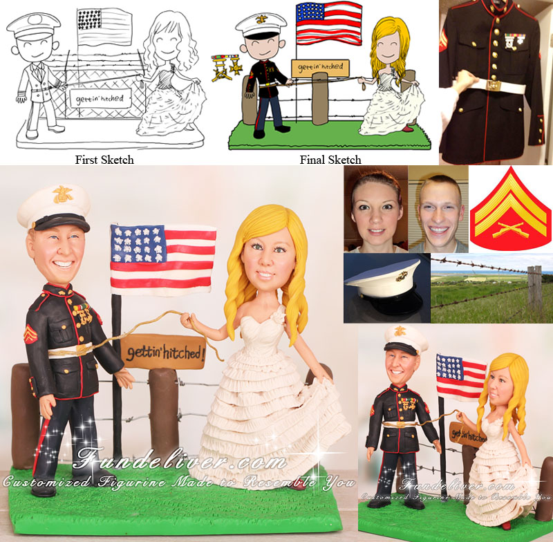 Gettin' Hitched Country and Military Theme Wedding Cake Toppers